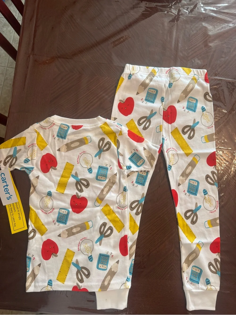 Carter's White Kids Pajama Set with School Supply Print